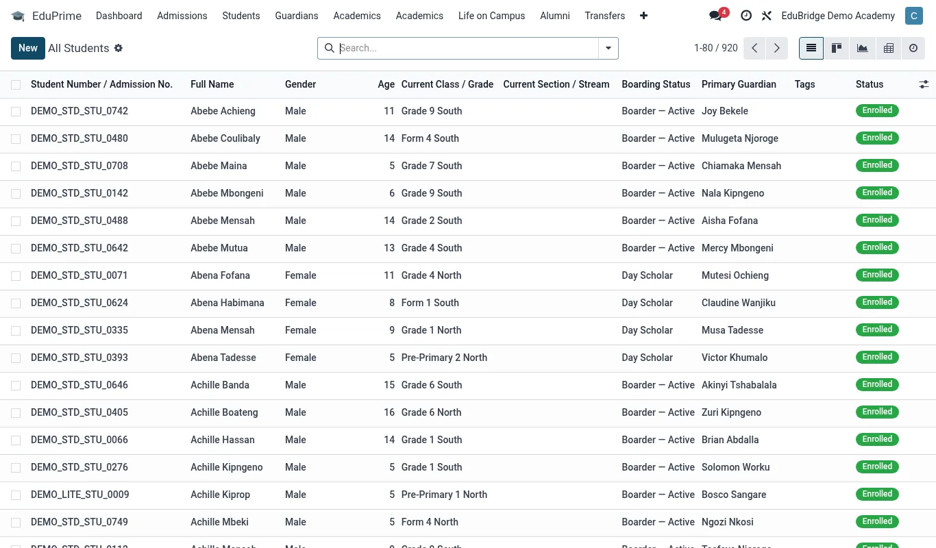 Searching, filtering & grouping students