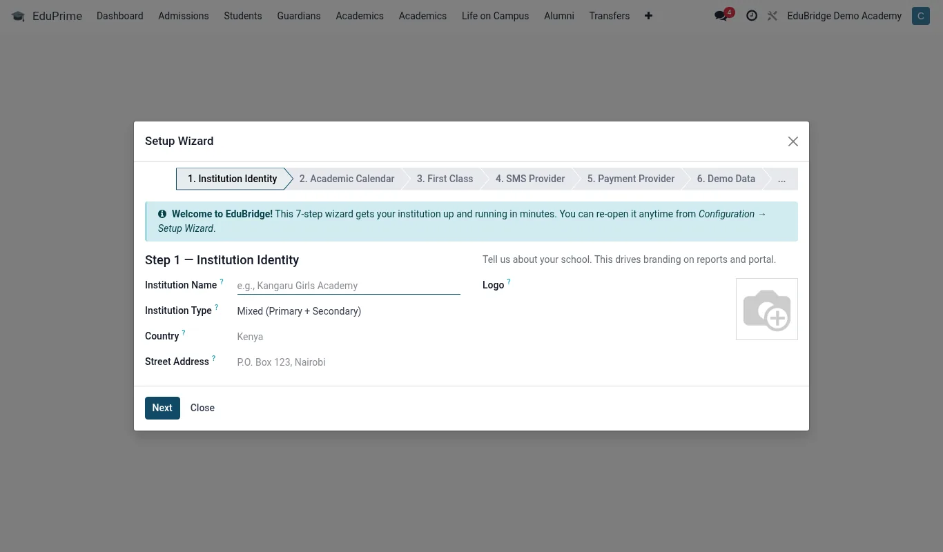 Fees and finance configuration screen