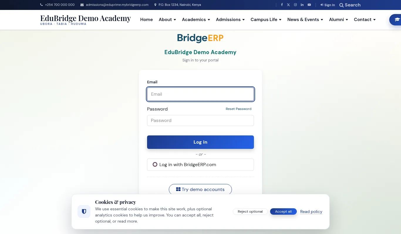 The EduPrime sign-in screen