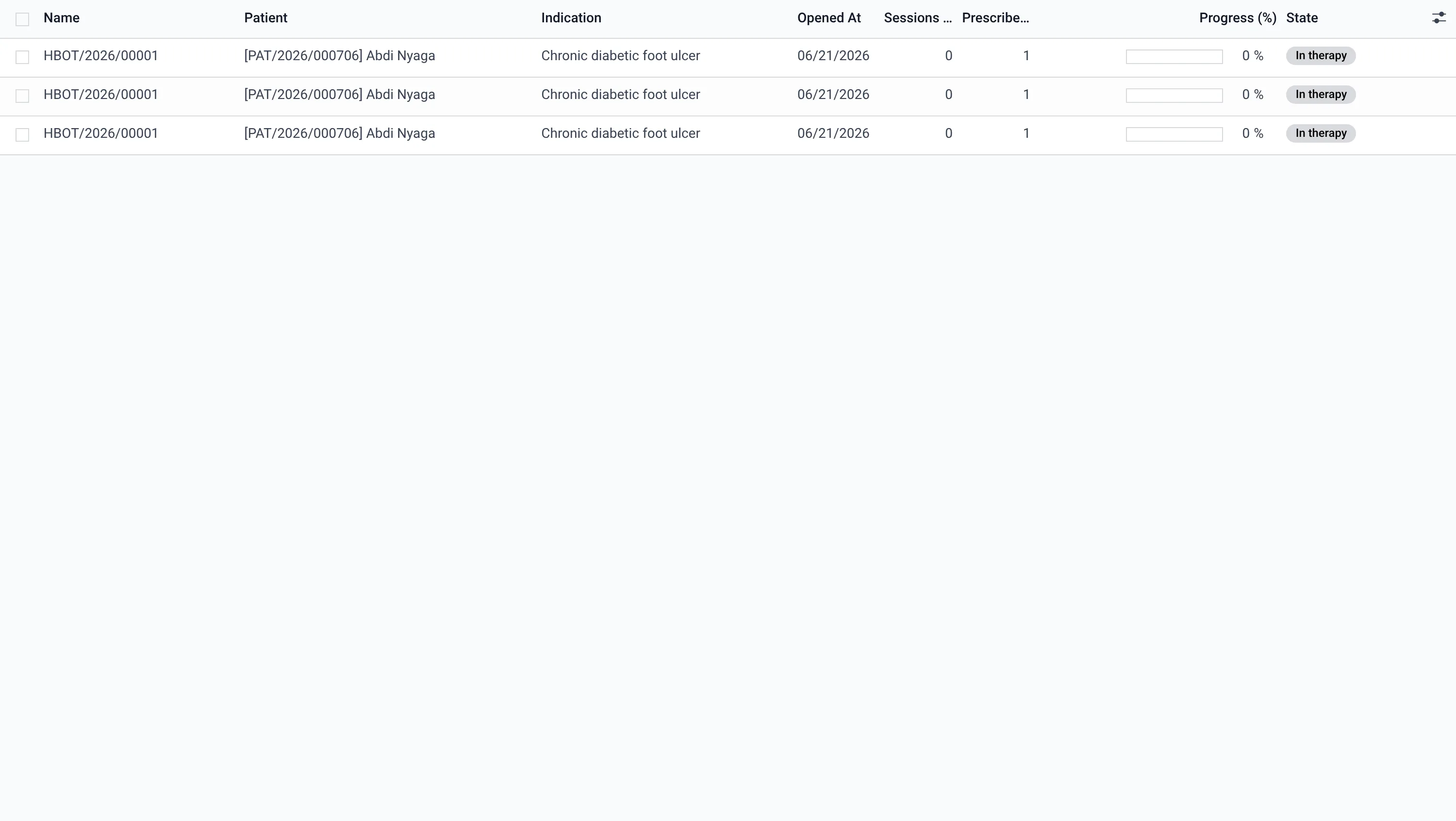 HBOT courses with pressure, session progress and safety screen
