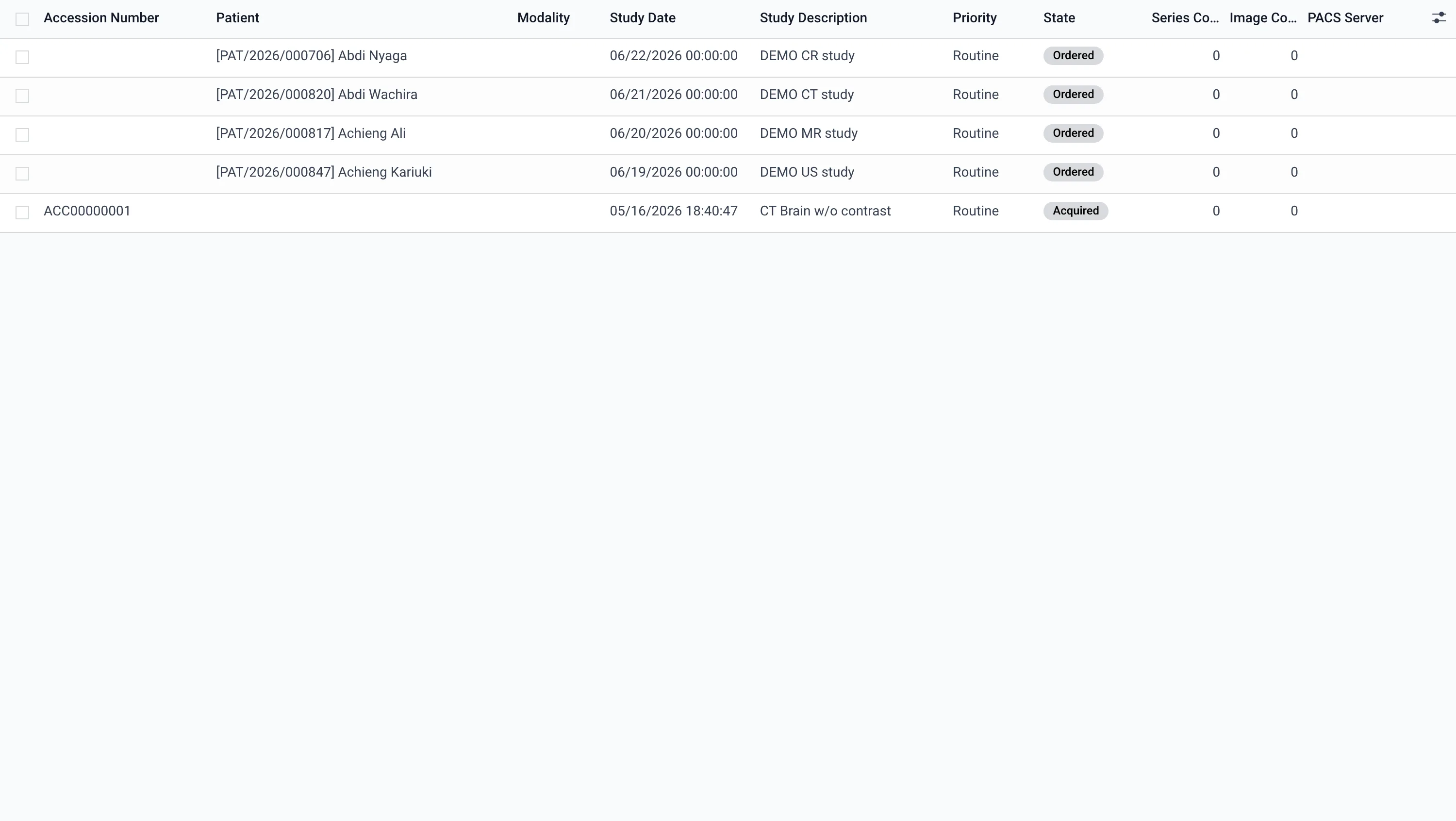 Radiology — PACS studies and DICOM worklist