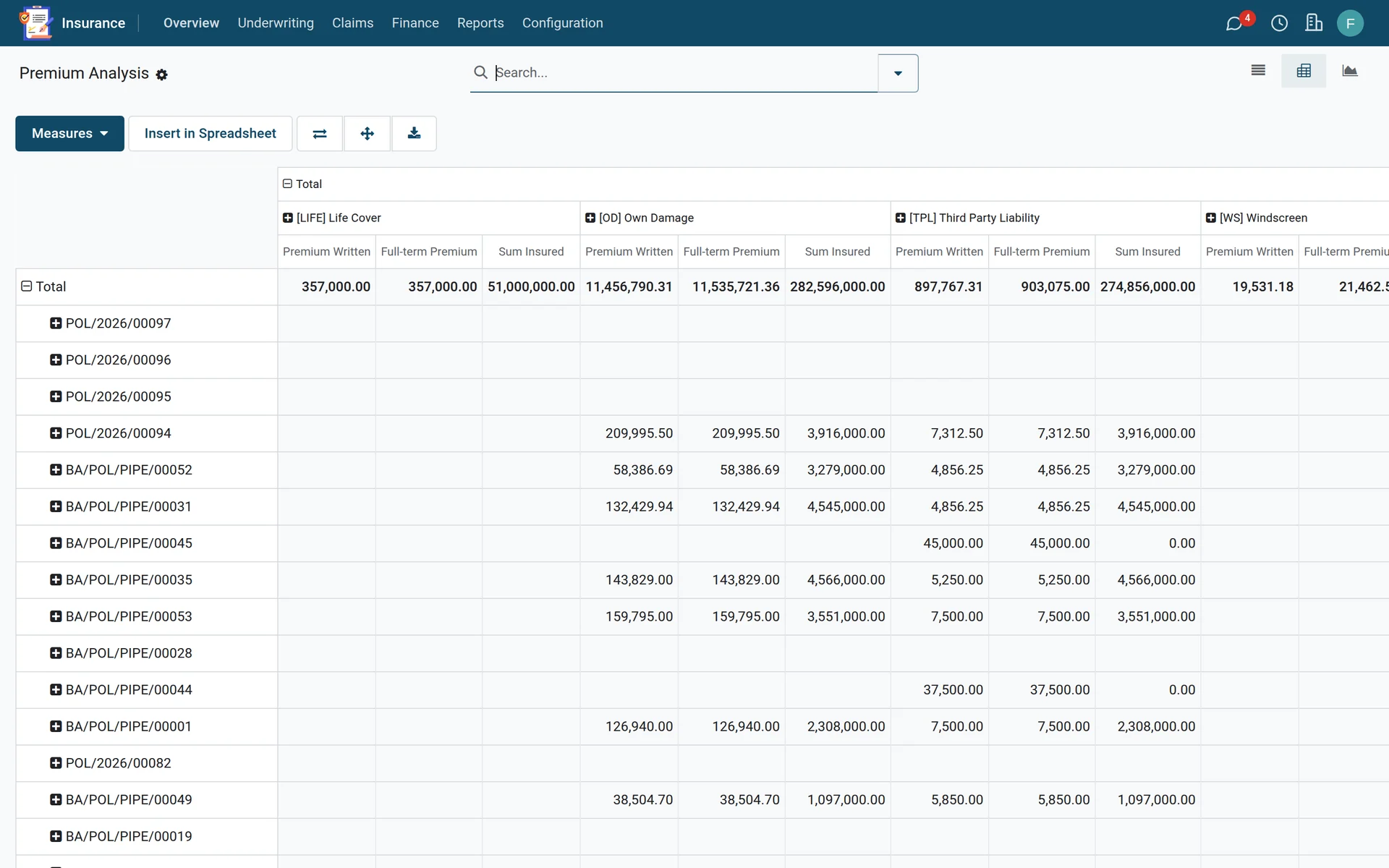 Premium is derived, and it lands in the general ledger
