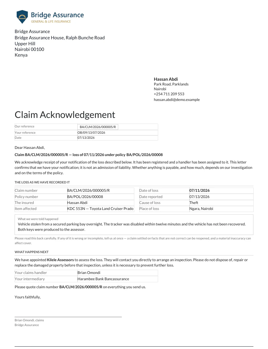 Claim acknowledgement