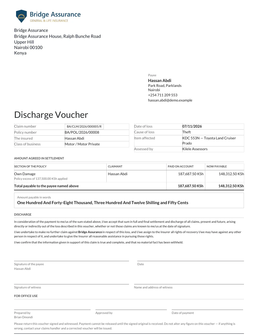 Discharge voucher