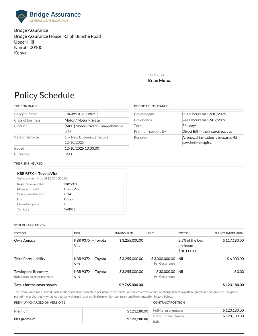 Policy schedule