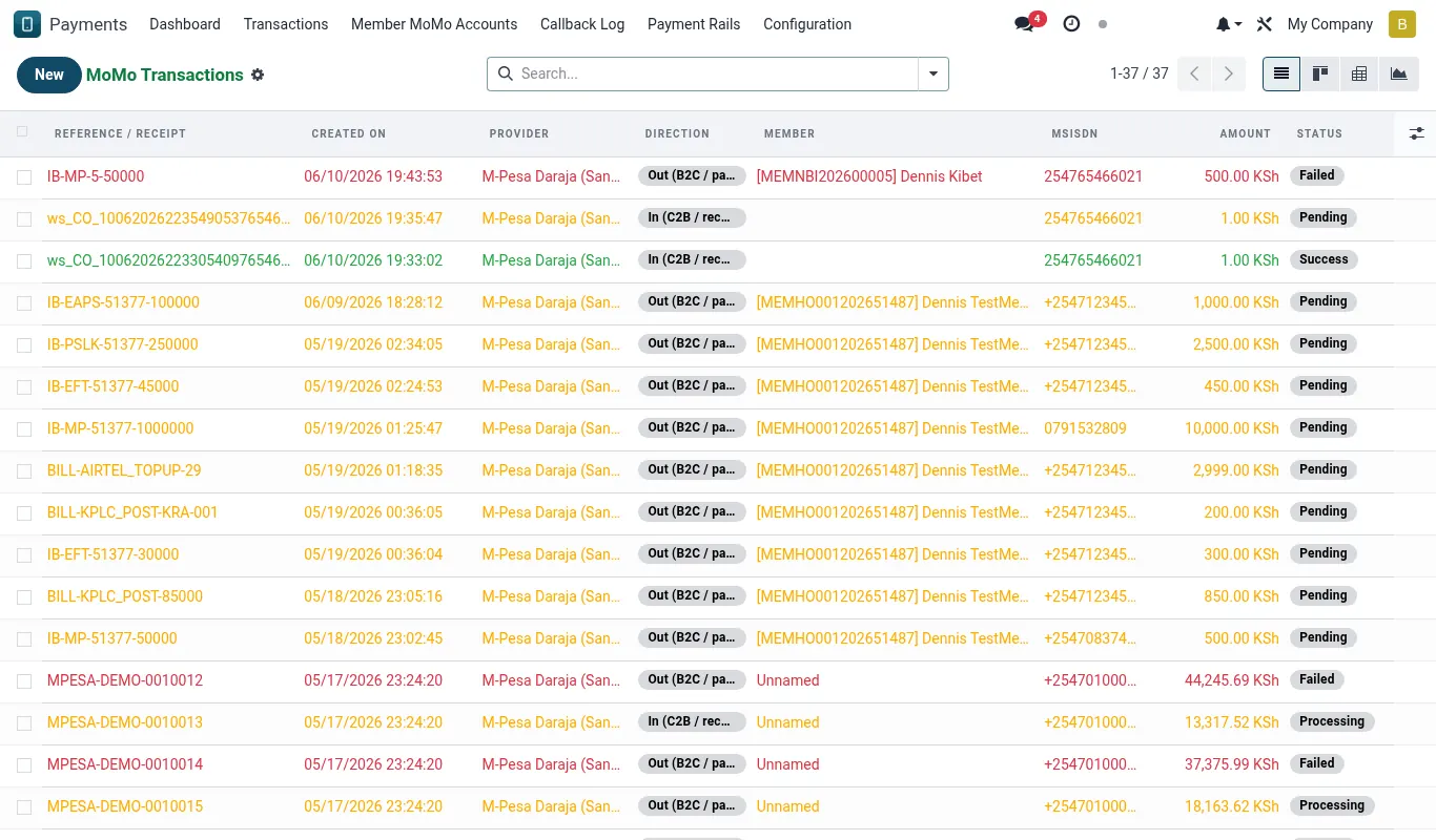 Live transactions