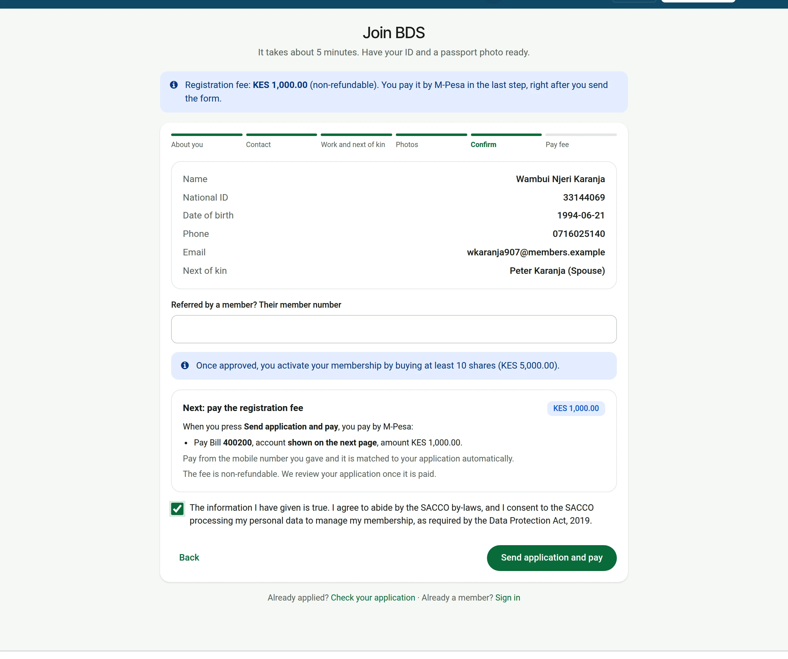 Check and send