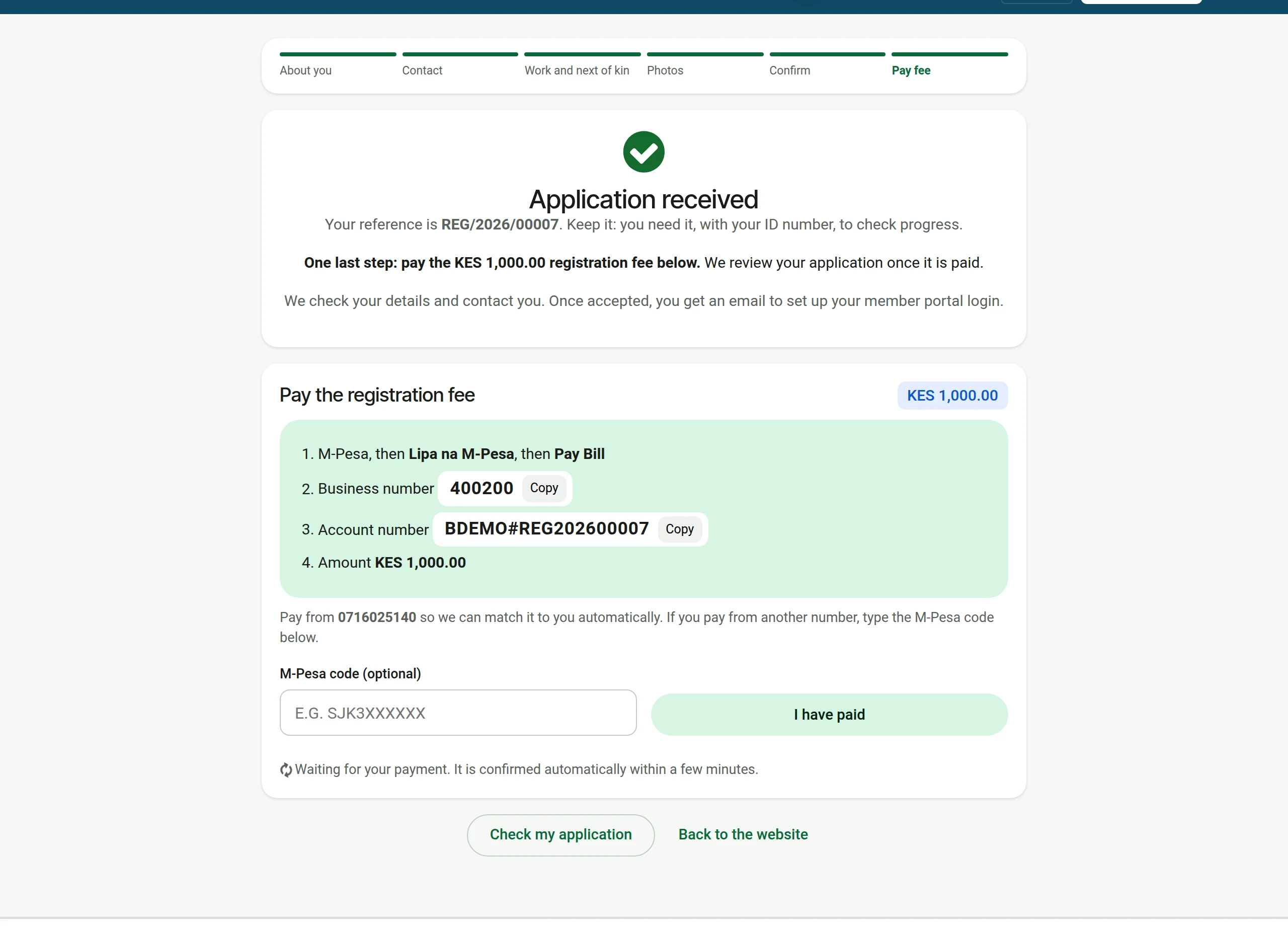 Application received