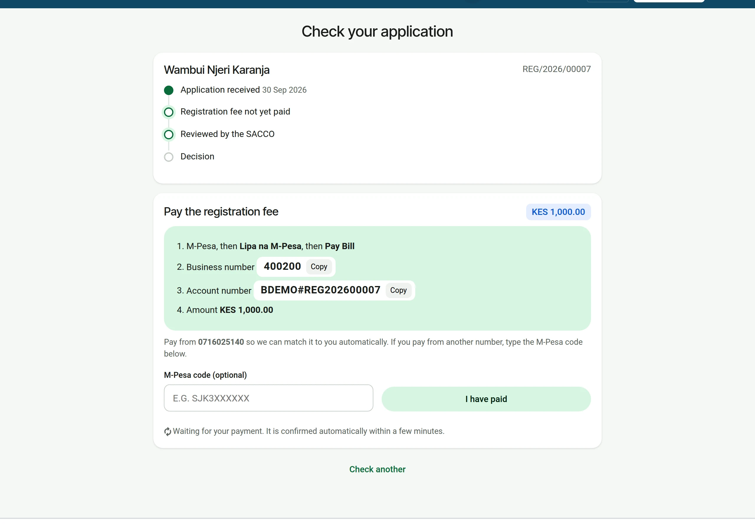 Follow the application