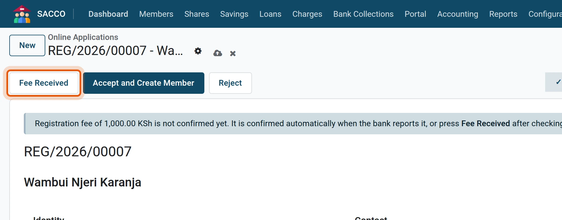 Confirm the registration fee