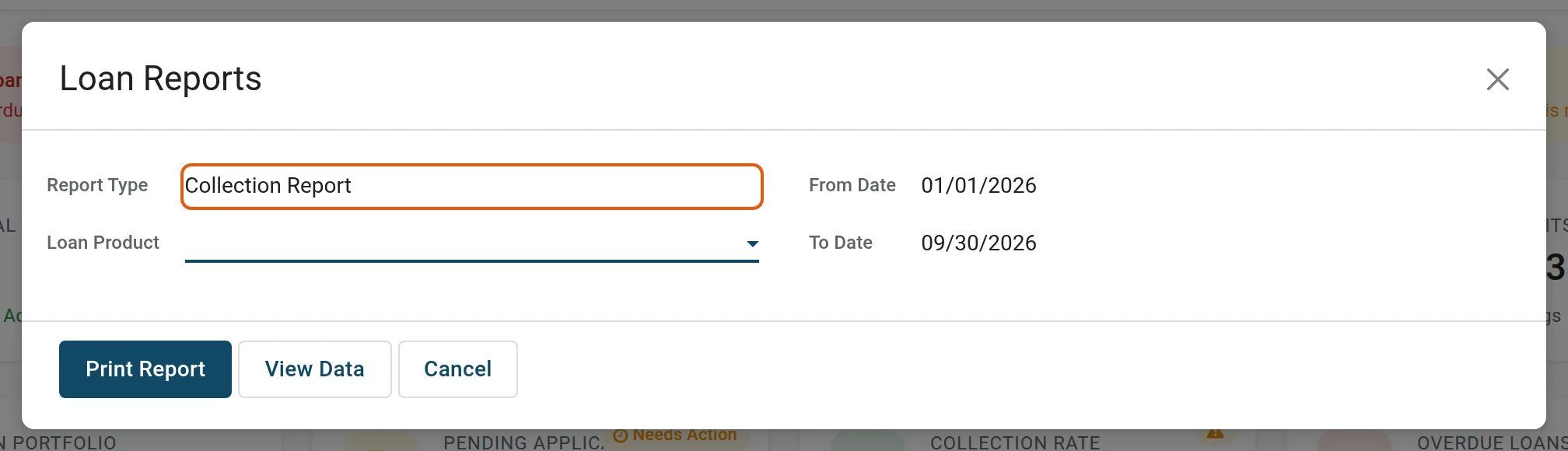 Choose the report and the dates
