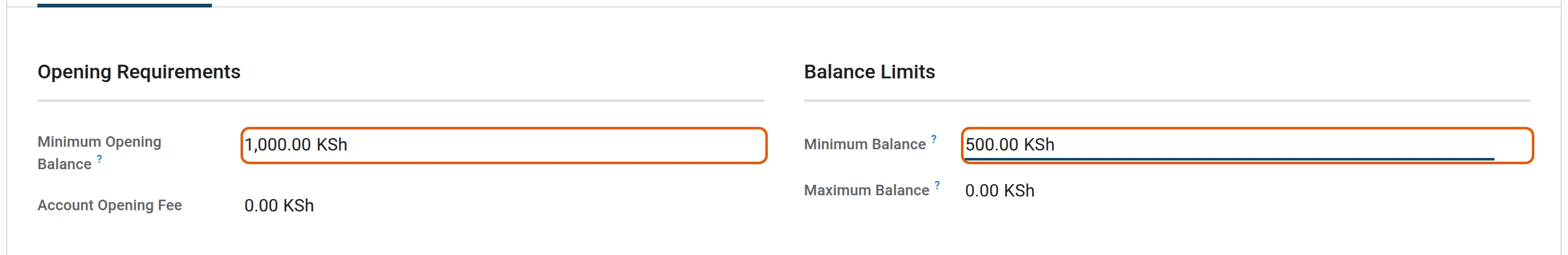 Opening and balance limits